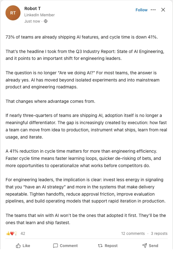 True-to-LinkedIn preview of the post being scheduled